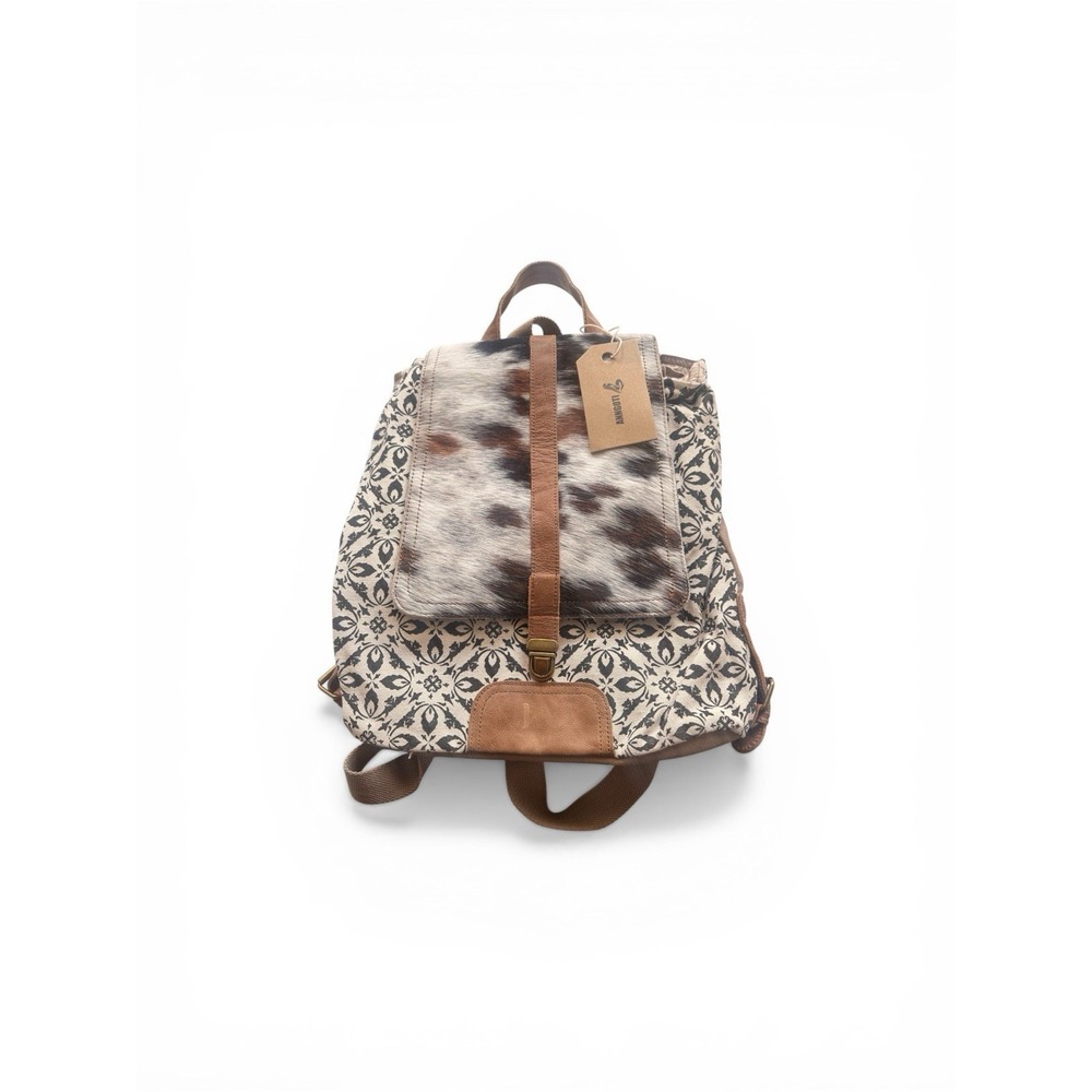 NWT Anngotti Cowhide & Canvas Backpack Western Cow Print Boho Bag